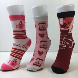 Womens Valentines Day Themed Socks 3-Pack Red Pink Hearts & Fun Designs